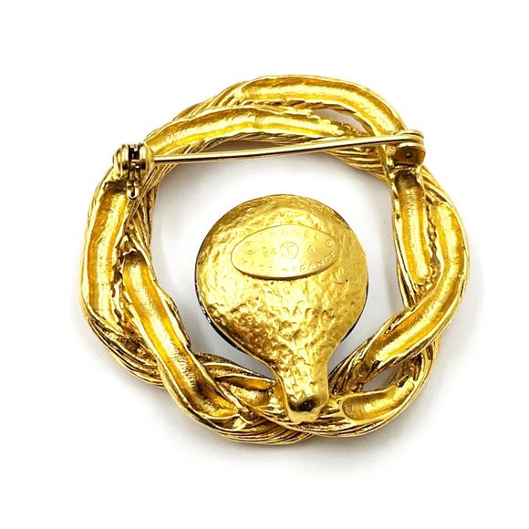 Chanel Vintage Gold Plated CC Blue Stone Rope Wreath Brooch